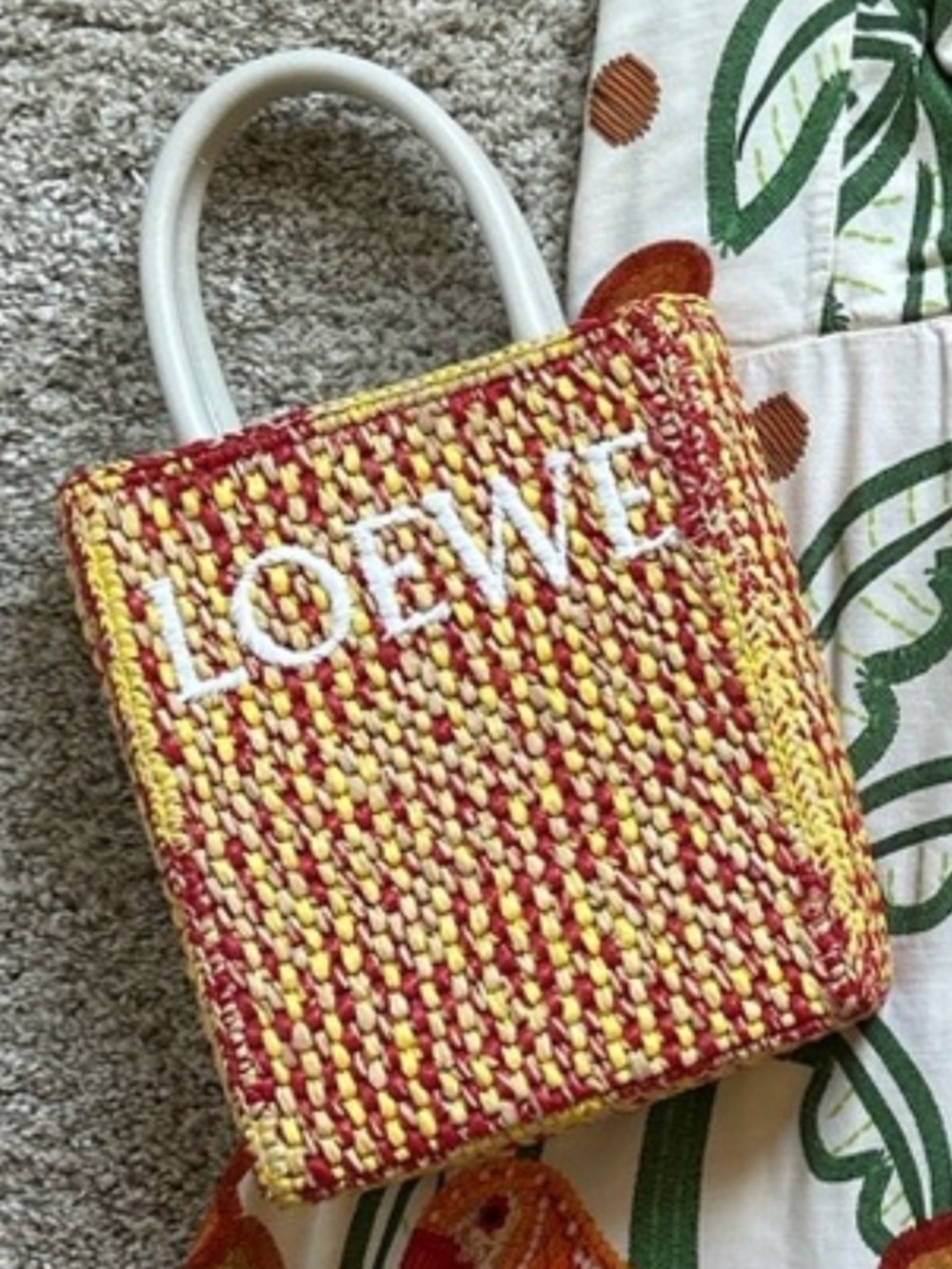 Loewe Yellow & Red Woven Mini Tote with White Logo